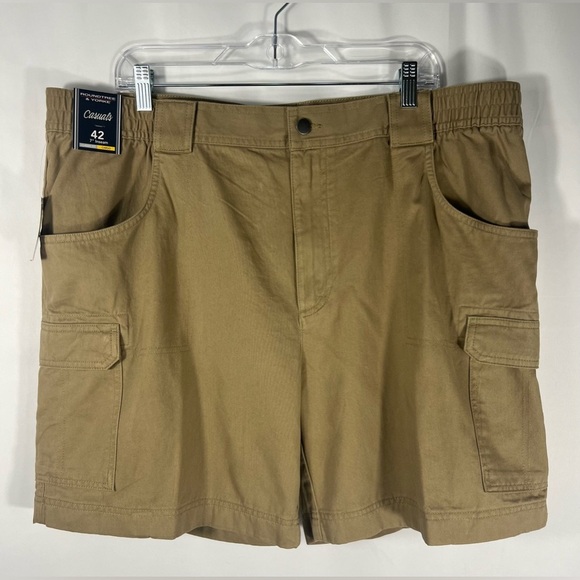 NWT ROUNDTREE & YORKE CASUALS CARGO SHORTS TAN ELASTIC WAIST 42 T1 - Picture 4 of 11